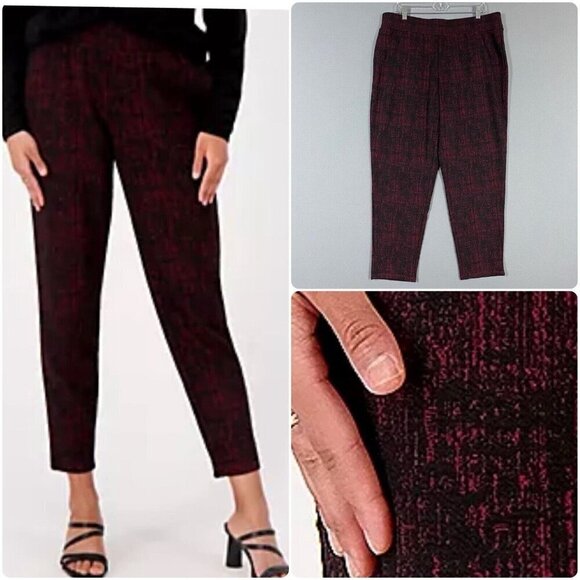 Jason Wu Pants - J Jason Wu Artsy Textured Pull On Pants Stretch Waist Size Large L Red Black